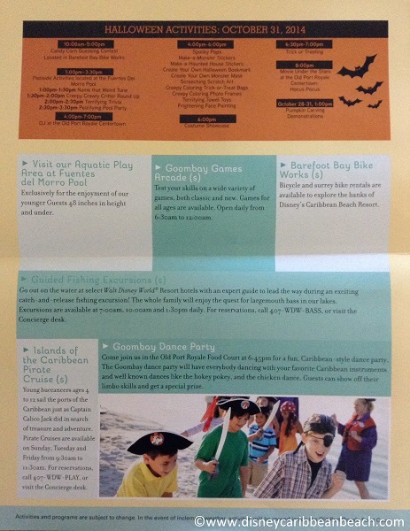 Caribbean Beach Resort Activity Sheet Page 2 October 2014